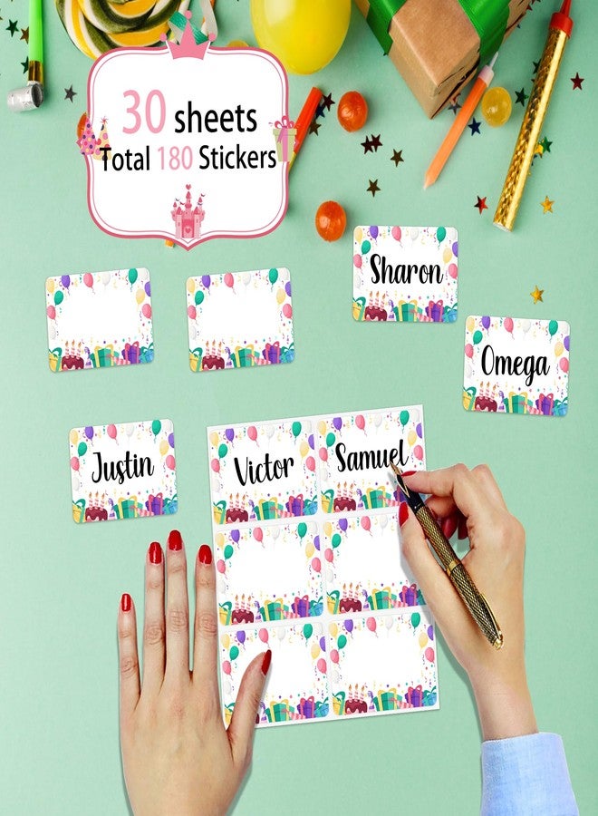 Lucleag 180PCS Birthday Name Tags Stickers, Cake Balloons Name Stickers Gift Tags Name Labels Sticker for Kids Classroom Office Students Clothes Birthday Party, 2x3 inch - Image 3